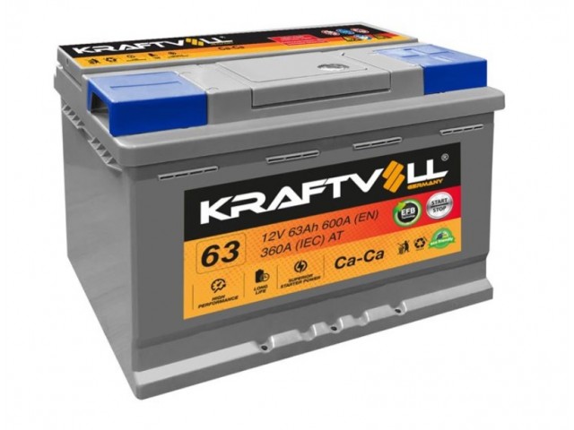 Kraftvoll 12V 63Ah 600CCA Start-Stop EFB Sulu Akü